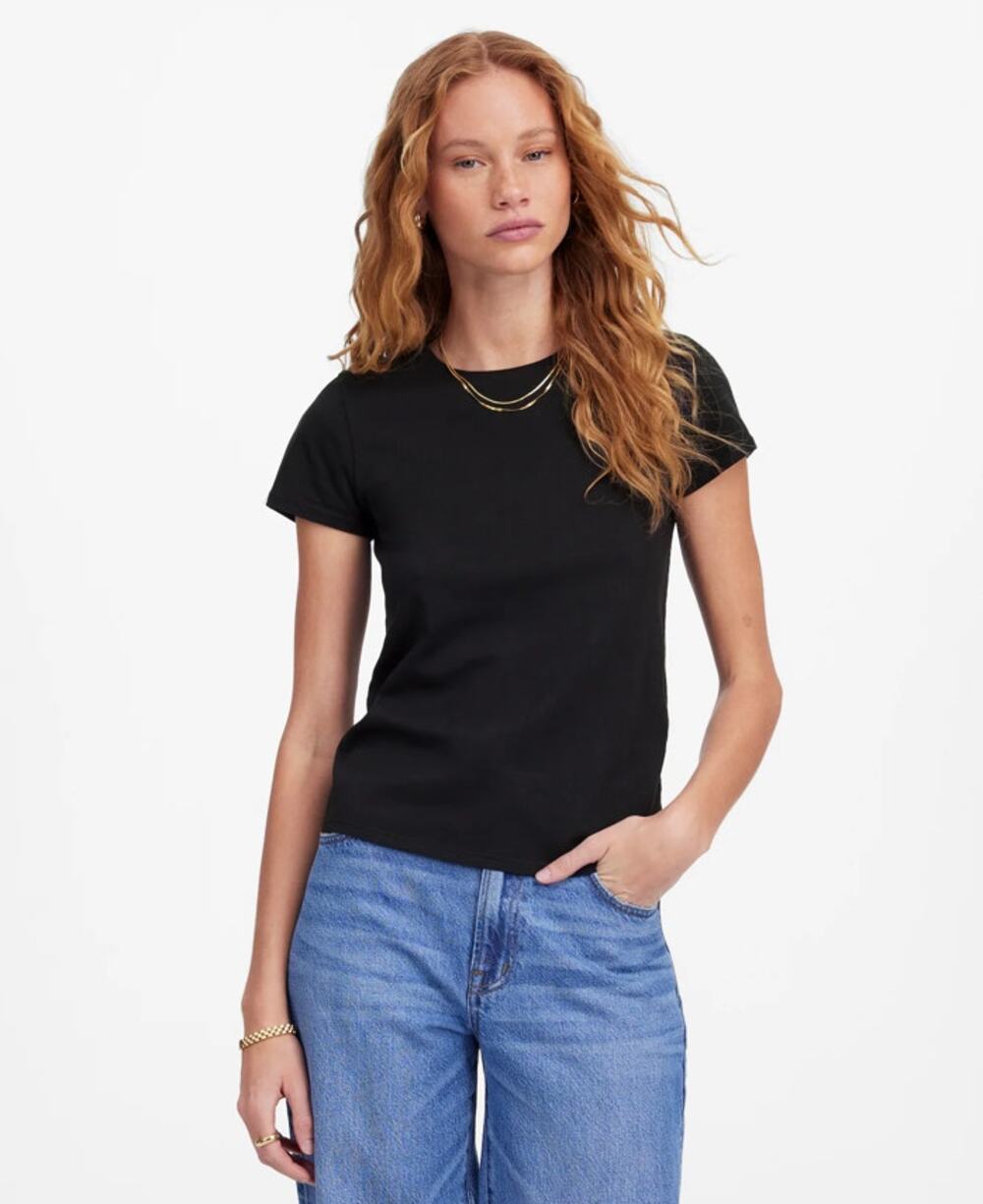 Madewell Essential Slim Tee SZ XS Black Lightweight Cotton Stretch Short Sleeve